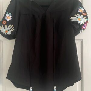 Floral Embroidered Black Blouse